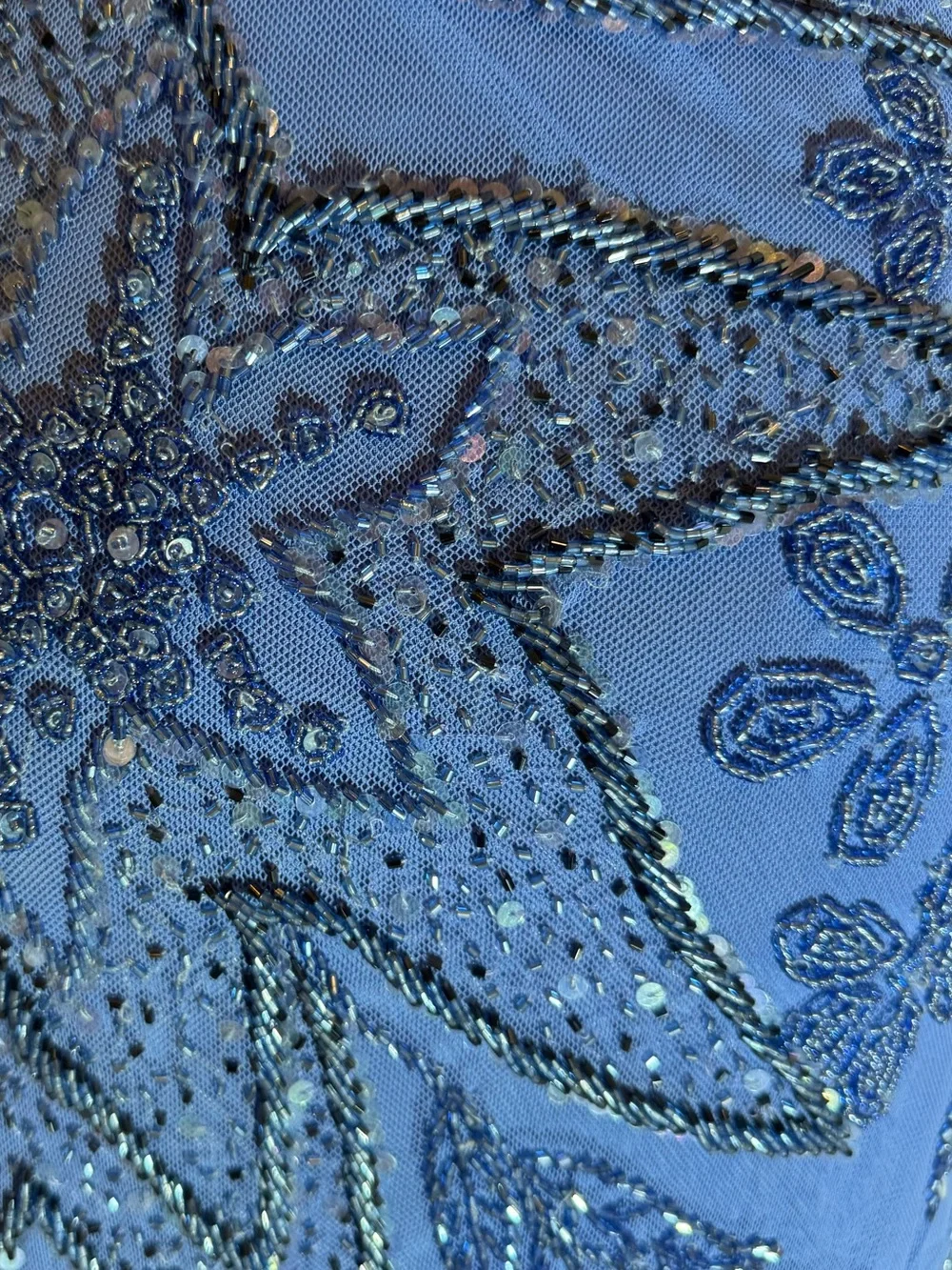 One-Shoulder‎ hand Beaded Dress in periwinkle Blue high low hem stretch fabric